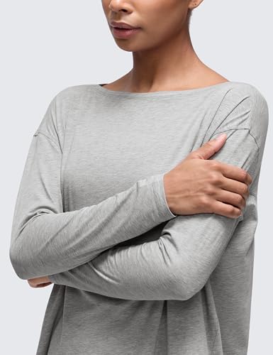 CRZ YOGA Pima Cotton Boat Neck Top - color: Heathered Grey, size: Medium