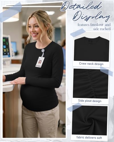 Locoowai 4 Pack Long Sleeve Maternity Underscrub Tops for Nurses - color: Black, size: Large