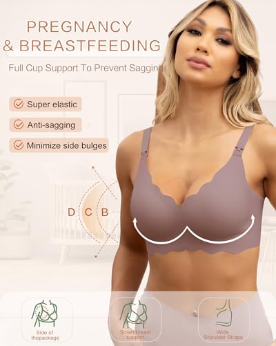 As Fairy Scalloped Nursing Bra Wireless Jelly Support Maternity Bra - color: Dark Brown, size: Medium