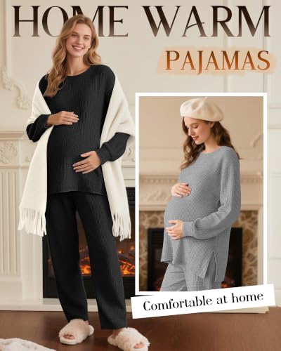 3 Pack Women's Maternity Waffle Knit Shirts - color: Army Green, Light Grey, Black, size: Small