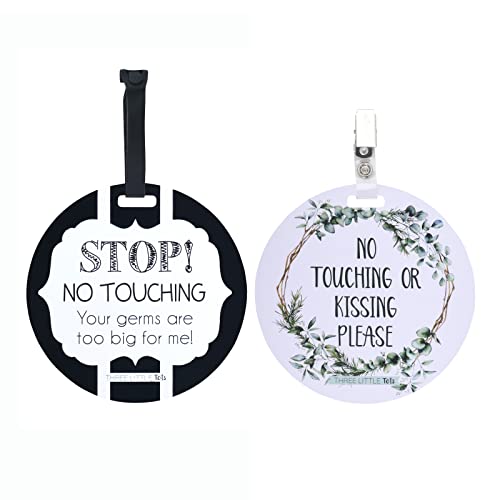(Three Little Tots) No Touching Baby Car Seat and Stroller Two Pack- Baby Safety No Touching Car Seat Sign, Stroller Sign, Newborn Car Seat Tag- CPSIA Safety Tested (Eucalyptus/Black & White) - color: Eucalyptus / Black & White