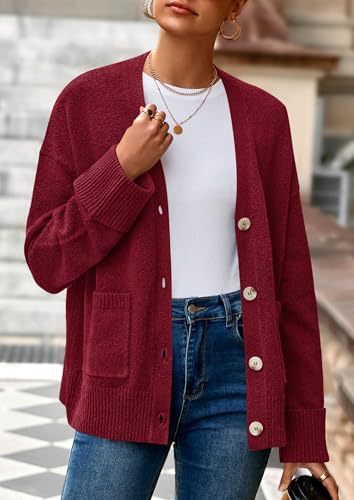 PRETTYGARDEN Women's Winter Oversized Cardigan Sweaters - color: Burgundy, size: XX-Large