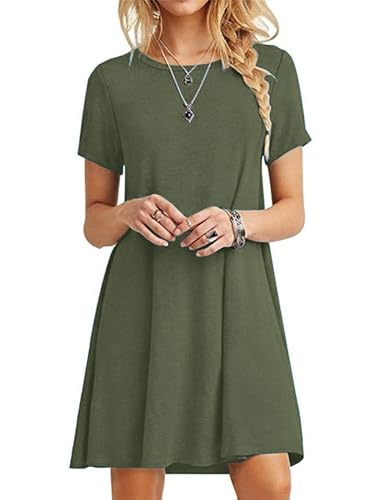 MOLERANI Women's Casual Plain Simple T-Shirt Loose Dress - color: 01 Army Green, size: Large
