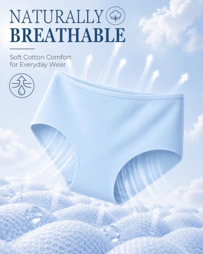 UNDER THE SEA Cotton Underwear Women High Waisted Full coverage Brief 5Pack - color: A Light Color, size: Large