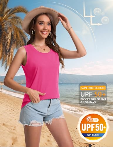 YUCOLEN Women's Tank Tops Loose Flowy Summer UPF 50+ Basic Sleeveless Tops - color: Rose Red, size: Medium