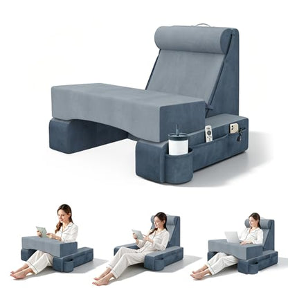 3‑in‑1 Reading Pillow for Bed with Detachable Sponge Lap Desk, Wedge Pillow Set for After Surgery with Adjustable Headrest & Independent Lumbar Support, Detachable Armrest Design for Home Office