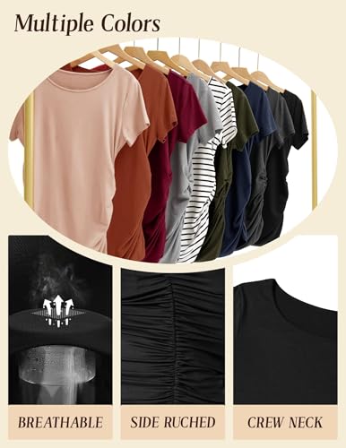Happy.angel Women's Maternity Shirts Short Sleeve Pregnancy Top Tees - color: Black, size: Large