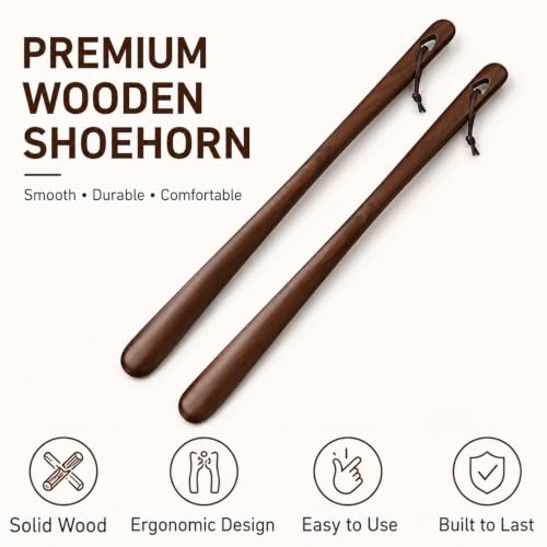 Shoe Horn Long Handle for Seniors, 2-Pack Extra Long Wooden Shoe horn