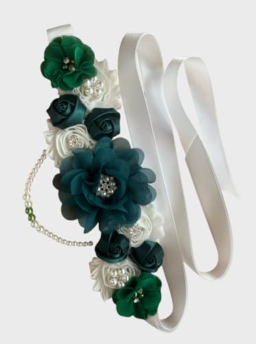 Handmade Baby Shower Sash Pearls Maternity Sash Flower Belt - color: Hunter