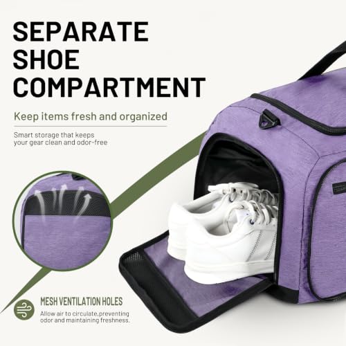 MIER Packable Travel Duffle Bag with Shoe Compartment, 80L, Purple - color: Purple, size: 80L