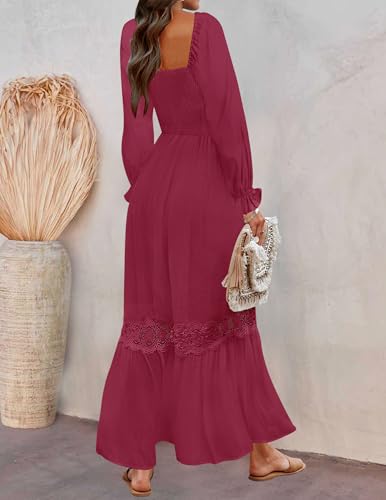ZESICA Women's 2026 Boho Long Sleeve Fall Maxi Dress - color: Plum, size: Small