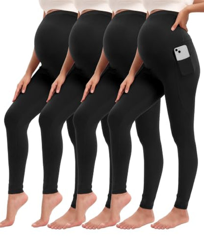 Siimcuzy 4 Pack Women’s Maternity Leggings with Pockets Over The Belly - color: 4 Black, size: X-Large