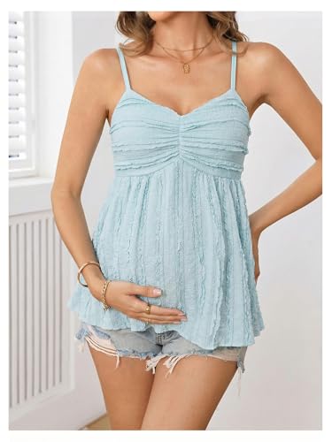 MakeMeChic Women's Maternity Babydoll Tank Tops Peplum Ruffle Cami Top - color: Light Blue, size: X-Large