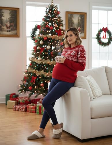 Women's Fleece Lined Maternity Leggings - color: Navy Blue, size: X-Large