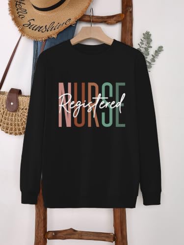 Registered Nurse Sweatshirt Women RN Nurse Life Crewneck Pullover - color: Black, size: X-Large