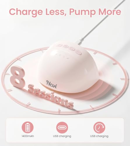NCVI Wearable Breast Pump for Moms, <42dB for Office, Home, Travel (Pink) - color: Light Pink