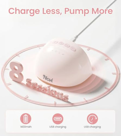 NCVI Wearable Breast Pump for Moms, <42dB for Office, Home, Travel (Pink) - color: Light Pink