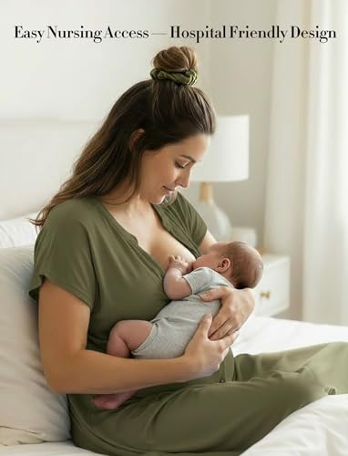 PATPAT Maternity Nursing Dress, Womens Button-Down Midi Dress with Pockets - color: Olive Green, size: Medium