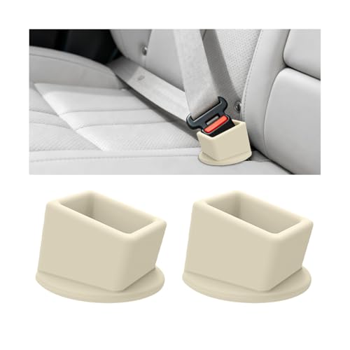 2PCS Car Seat Belt Buckle Holder, Silicone Vehicle Rear & Front Seatbelt Buckle Booster for Easy Access, Automotive Interior Safetybelt Fixer Cover, Universal for SUV Sedan Truck (Beige) - color: Beige