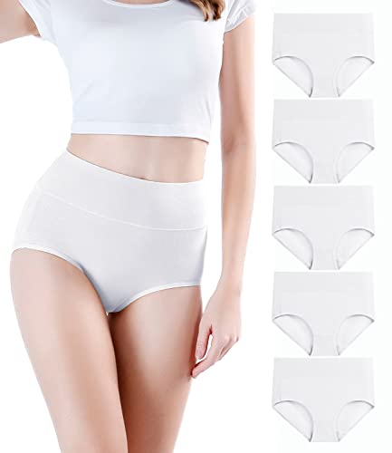 wirarpa Women's Underwear High Waisted Ladies Cotton Panties Soft Full Coverage Briefs 5 Pack - color: White-5p, size: 3X-Large