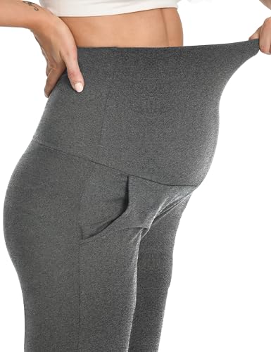 Foucome Maternity Capris Wide Leg Cropped Yoga Pants - color: Melange Grey, size: Medium