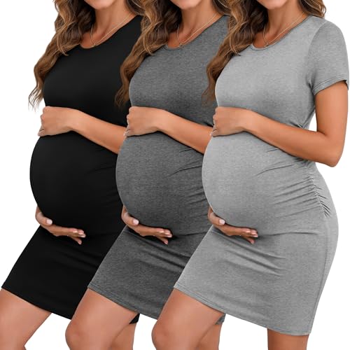 Riyiper 3 Pack Womens Maternity Short Sleeve Dresses - color: Black, Light Gray, Dark Gray, size: Small