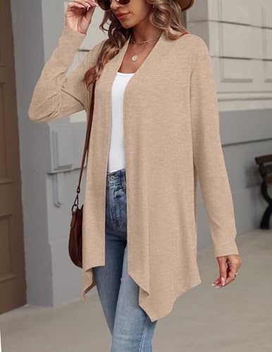 Zeagoo Lightweight Cardigan for Women Long Sleeve Open Front Cardigans - color: Khaki, size: Medium