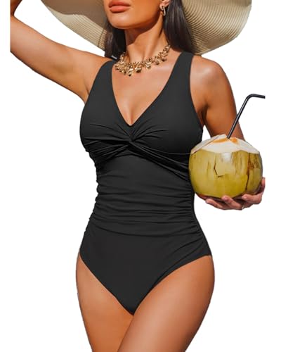 Women's Tummy Control One Piece Swimsuit Push Up Full Coverage Bathing Suit - color: Black, size: Medium