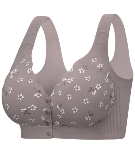 Wireless Front Close Bras for Women, Jelly Post Surgery Push Up Bralettes - color: Coffee, size: Medium