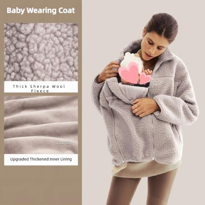 Maternity Coat Winter Mom Cozy Thicken Coats Fleece Sherpa Jacket - color: Brown, size: X-Large