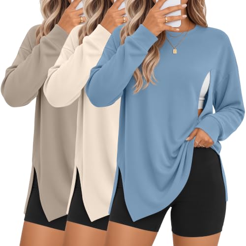 Ficerd 3 Pack Womens Nursing Tops for Breastfeeding - color: Light Blue, Cream, Light Khaki, size: X-Large