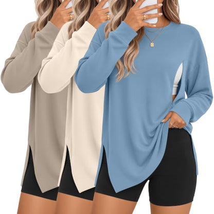 Ficerd 3 Pack Womens Nursing Tops for Breastfeeding - color: Light Blue, Cream, Light Khaki, size: X-Large