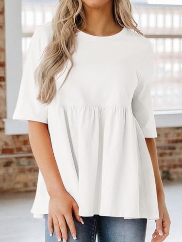 Cicy Bell Womens Babydoll Tops Plus Size Tunic Summer Flowy Peplum Shirts - color: White, size: X-Large