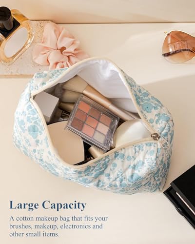 HBselect Initial Makeup Bag for Women Personalized Quilted Cosmetic Bag - color: 1Pc Medium Blueflower, style: D