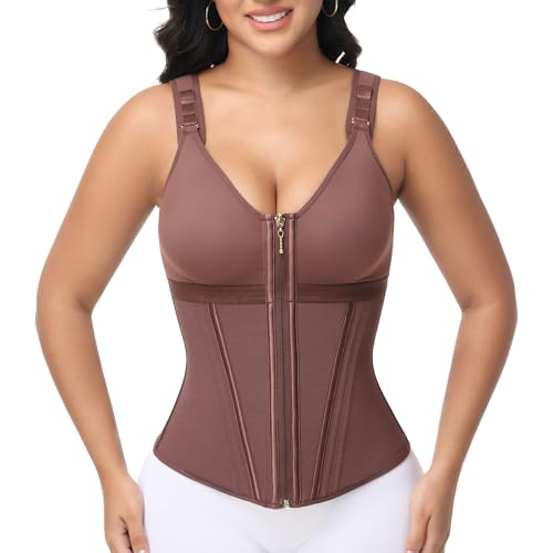 SHAPSHE Waist Trainer Corset for Women Tummy Control Body Shaper with Bra - color: Mocha, size: Small