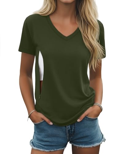 Women's Nursing Breastfeeding Shirts - color: Army Green, size: XX-Large