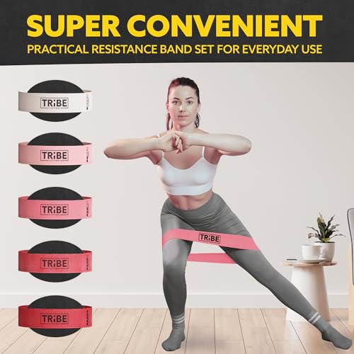 Fabric Resistance Bands for Working Out, 5-Band Set for Legs and Glutes - color: Pink