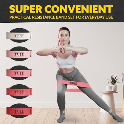 Fabric Resistance Bands for Working Out, 5-Band Set for Legs and Glutes - color: Pink
