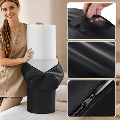 Full Round Bolster Pillow, 26" x 9" PU Leather Massage Table Bolster - color: 9“ Full Round - Black