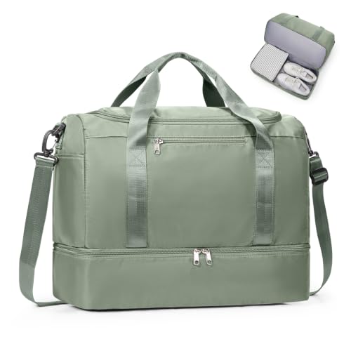 Small Travel Duffle Bag with Shoe Compartment, 35L Personal Item Bag - color: A-Green, size: Small