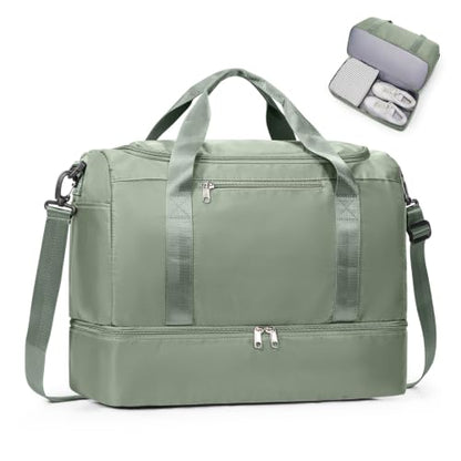 Small Travel Duffle Bag with Shoe Compartment, 35L Personal Item Bag - color: A-Green, size: Small