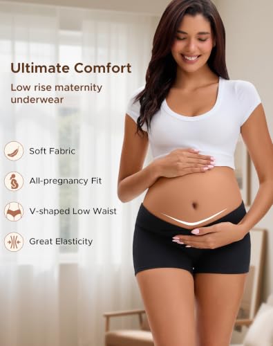INNERSY Women's Maternity Underwear Cotton Pregnancy Boyshorts 4-Pack - color: Black, size: Medium