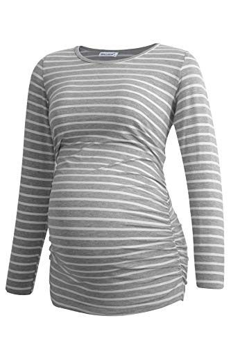 Smallshow Women's 4 Pack Maternity Shirts Long Sleeve - color: Army Green-black-teal-light Grey Stripe(4 Pack), size: Medium