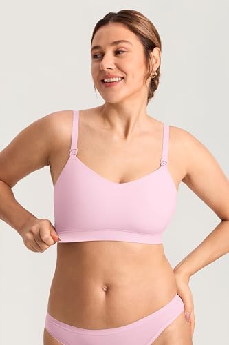 MOMANDA Seamless Nursing Bras for Breastfeeding - color: Sweet Pink, size: X-Small