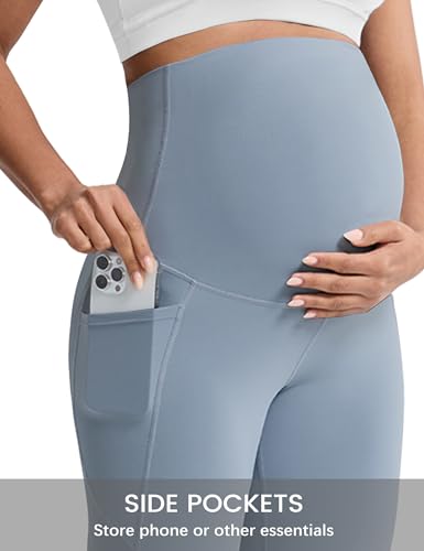 Mama Land Buttery Soft Maternity Flare Leggings - color: Denim Blue, size: Medium