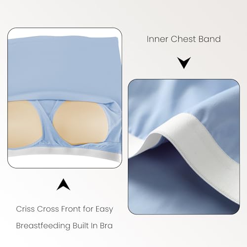 V VOCNI Nursing Tank Tops Racerback Breastfeeding Crop Top - color: Baby Blue, size: Medium