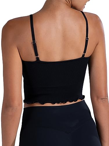 Sunzel 2 Pack Women's V Neck Ribbed Camisole Tank Tops with Ruffle Trim - color: Black&grey, size: Medium-Large