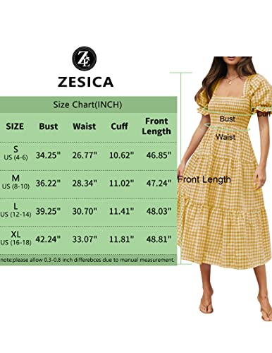 ZESICA Women's Summer Boho Gingham Puff Sleeve Square Neck Beach Midi Dress - color: Ginger, size: X-Small