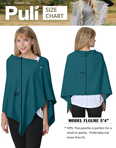 PULI Women's Versatile Knit Shawl Poncho Sweater Button Scarf - color: Dark Cyan