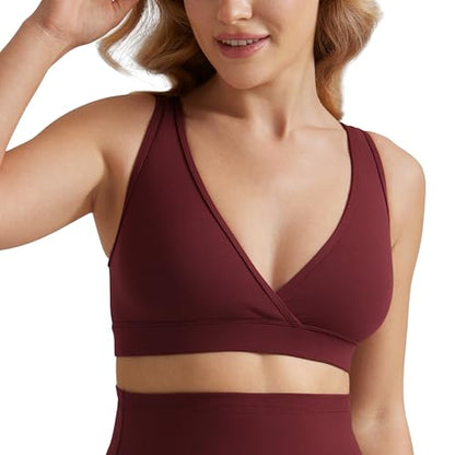 CRZ YOGA Maternity V Neck Nursing Bras - color: Red Merlot, size: X-Large
